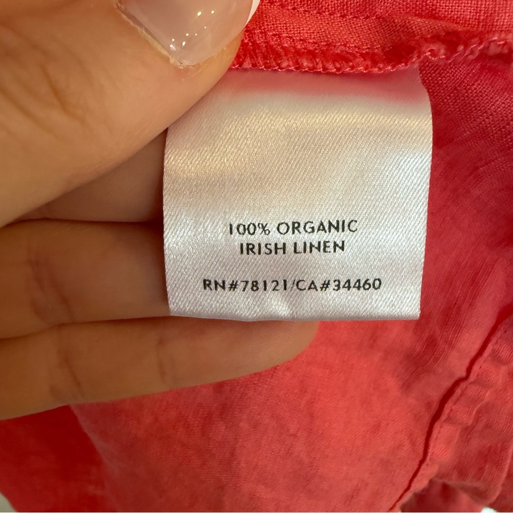 Eileen Fisher Organic Irish Linen Coral Button Down Shirt - Picture 8 of 9